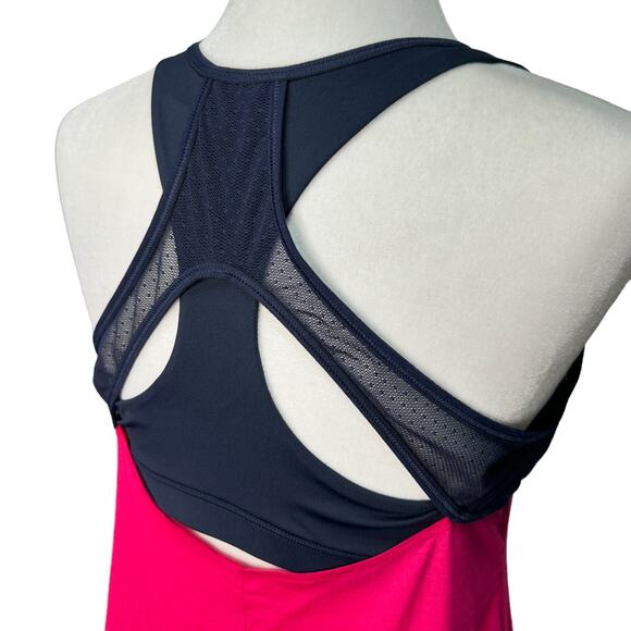 ATHLETA Womens Small Pink Navy Blue Essence CYA Support Mesh Racerback Bra Tank - Picture 3 of 8